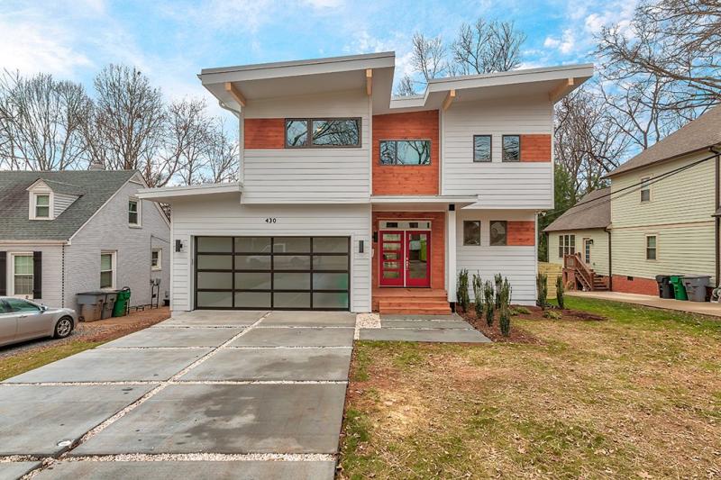 Modern home front elevation with flat roof lines