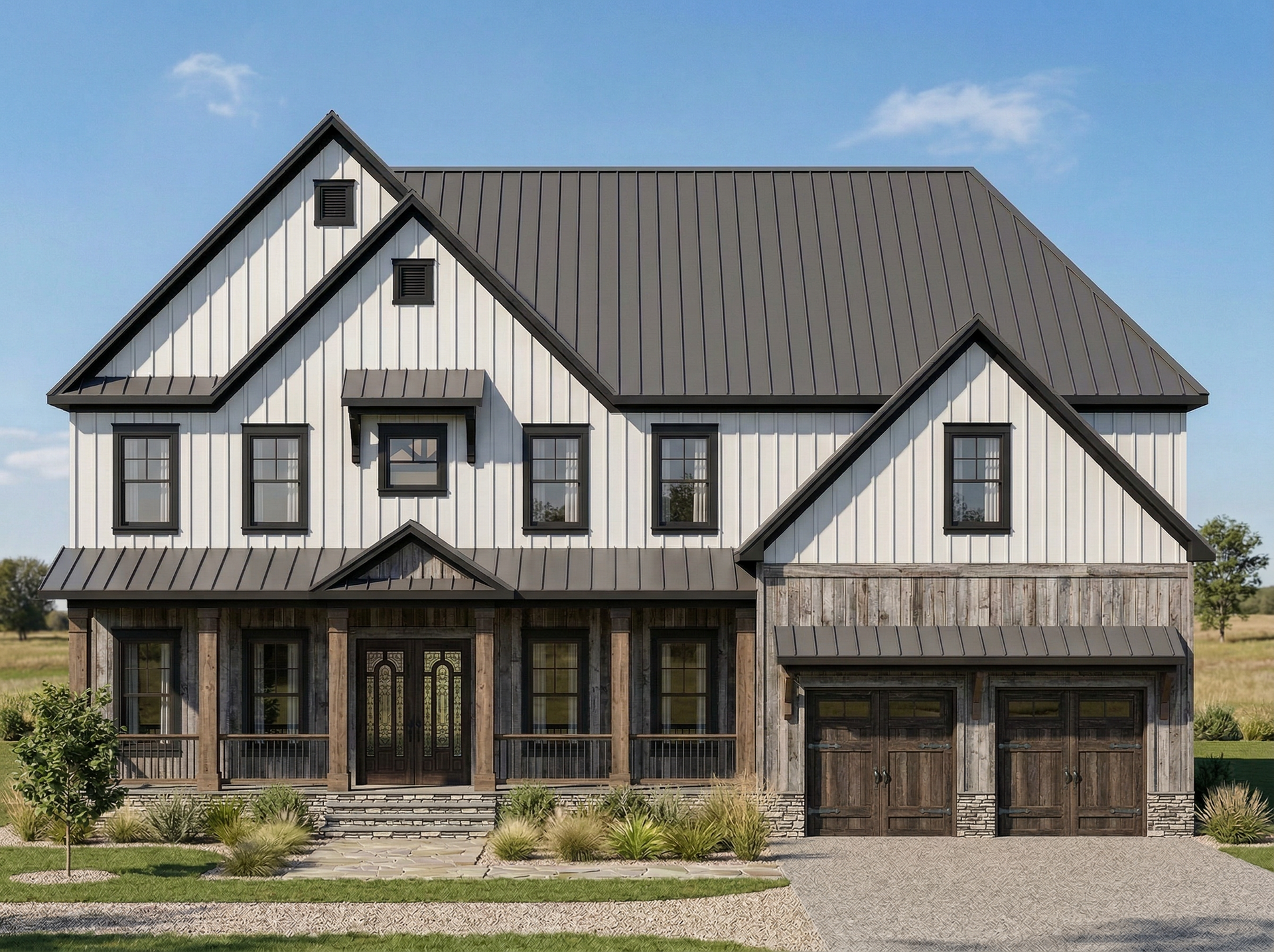 Riverpointe custom home front elevation rendering by DT Home Plans